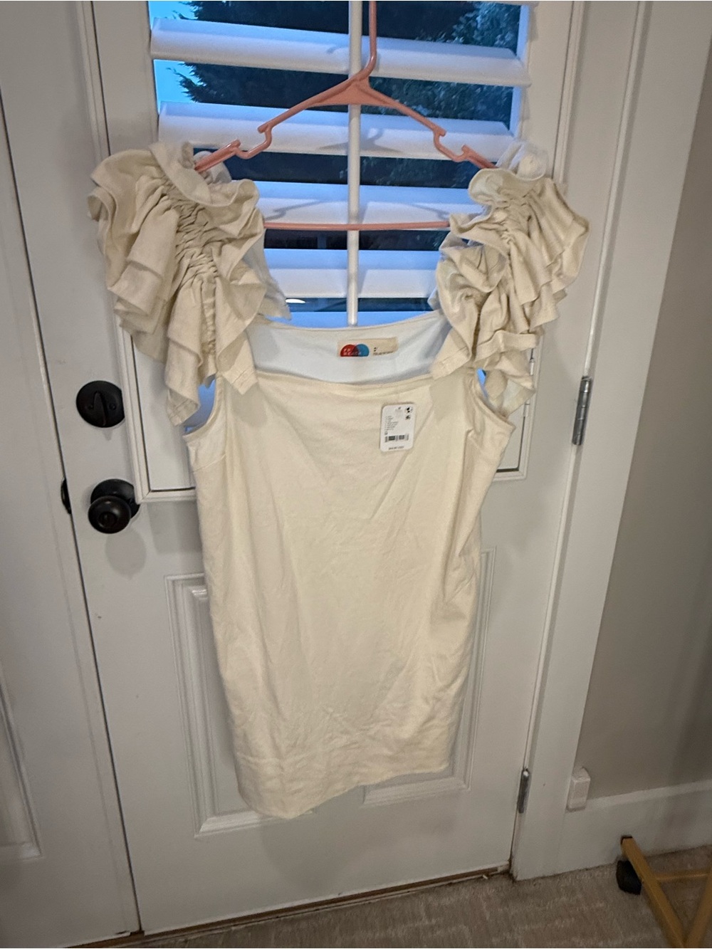 Free People Cream Ruffle-Shoulder Mini Dress - Picture 9 of 12
